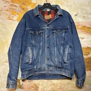 Vintage 80s Plain Pockets Denim Jacket Flannel Lined Workwear Medium